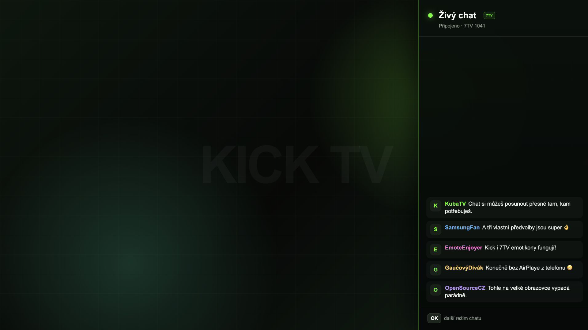 Celý živý Kick chat se 7TV emotikony