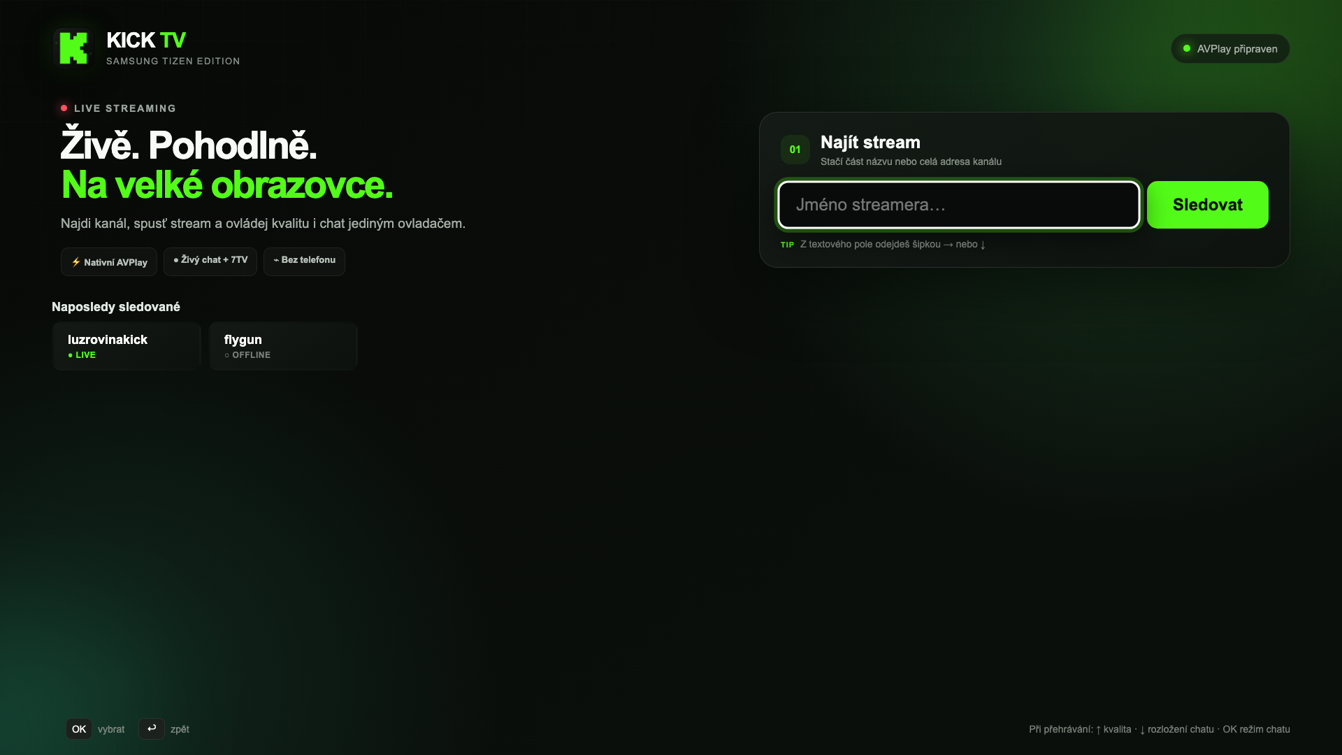 Historie Kick streamerů se stavem LIVE a OFFLINE